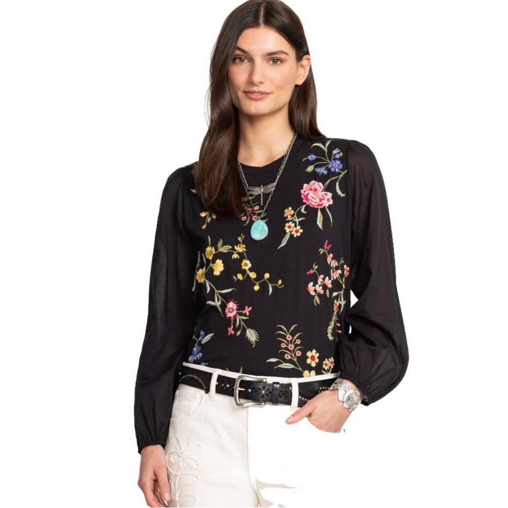 NWT Johnny Was Mixed Media Long Sleeve Tee; size XS